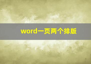 word一页两个排版