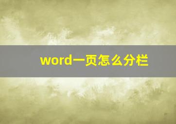 word一页怎么分栏