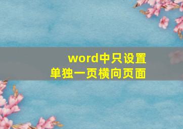 word中只设置单独一页横向页面