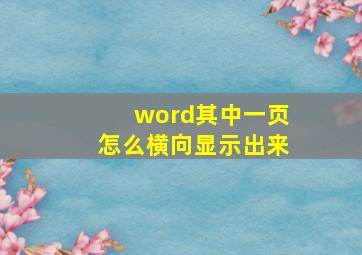 word其中一页怎么横向显示出来