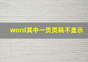 word其中一页页码不显示