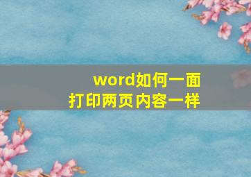 word如何一面打印两页内容一样