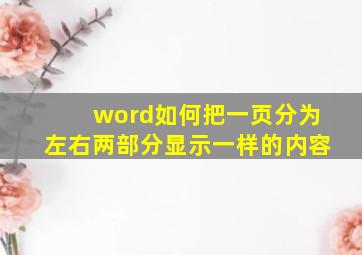 word如何把一页分为左右两部分显示一样的内容