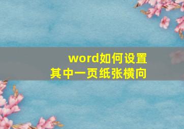 word如何设置其中一页纸张横向