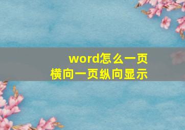 word怎么一页横向一页纵向显示