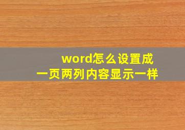 word怎么设置成一页两列内容显示一样