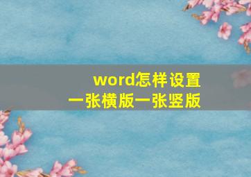 word怎样设置一张横版一张竖版