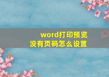 word打印预览没有页码怎么设置