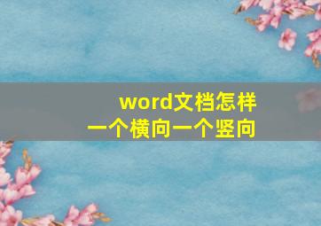 word文档怎样一个横向一个竖向