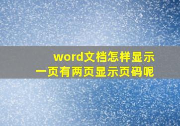 word文档怎样显示一页有两页显示页码呢