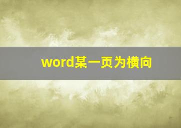 word某一页为横向