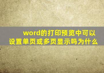 word的打印预览中可以设置单页或多页显示吗为什么