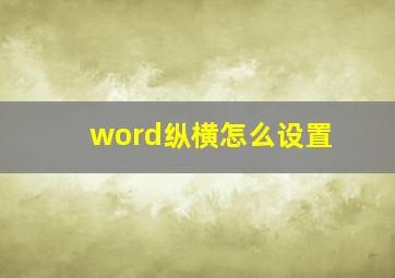 word纵横怎么设置