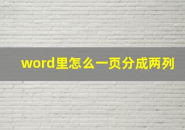 word里怎么一页分成两列