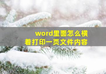 word里面怎么横着打印一页文件内容