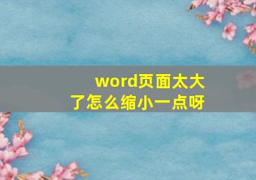 word页面太大了怎么缩小一点呀