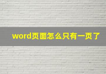 word页面怎么只有一页了