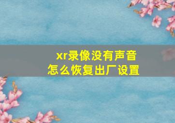 xr录像没有声音怎么恢复出厂设置