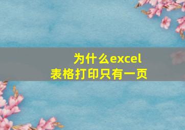 为什么excel表格打印只有一页