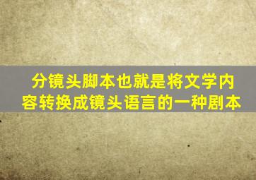 分镜头脚本也就是将文学内容转换成镜头语言的一种剧本