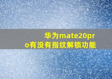 华为mate20pro有没有指纹解锁功能