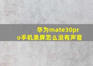 华为mate30pro手机录屏怎么没有声音