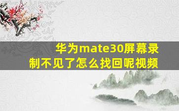 华为mate30屏幕录制不见了怎么找回呢视频