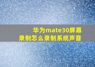 华为mate30屏幕录制怎么录制系统声音