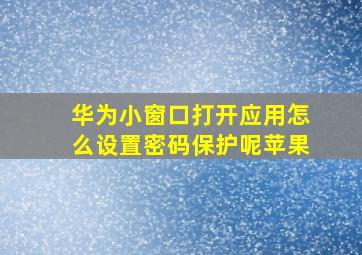 华为小窗口打开应用怎么设置密码保护呢苹果