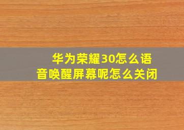 华为荣耀30怎么语音唤醒屏幕呢怎么关闭