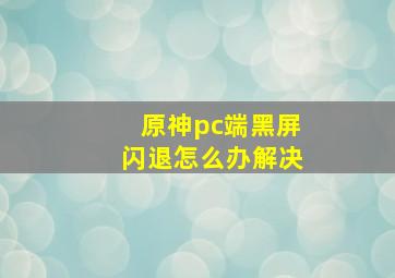 原神pc端黑屏闪退怎么办解决