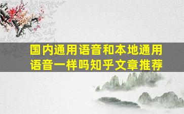 国内通用语音和本地通用语音一样吗知乎文章推荐