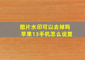 图片水印可以去掉吗苹果13手机怎么设置