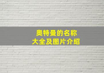 奥特曼的名称大全及图片介绍