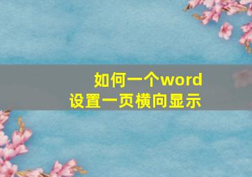 如何一个word设置一页横向显示