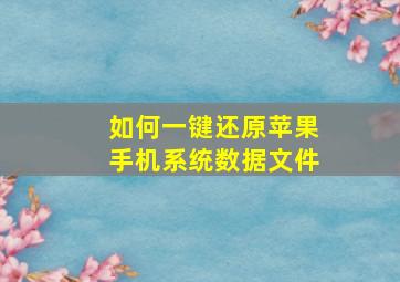 如何一键还原苹果手机系统数据文件