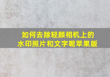 如何去除轻颜相机上的水印照片和文字呢苹果版