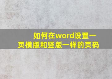 如何在word设置一页横版和竖版一样的页码