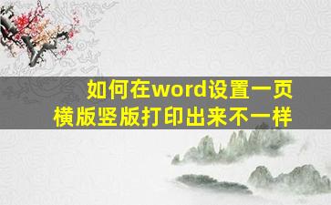 如何在word设置一页横版竖版打印出来不一样