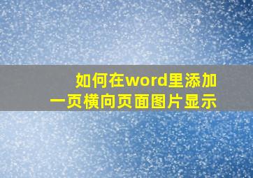 如何在word里添加一页横向页面图片显示