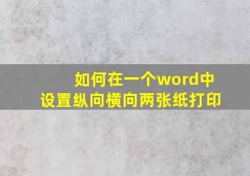 如何在一个word中设置纵向横向两张纸打印