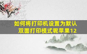 如何将打印机设置为默认双面打印模式呢苹果12