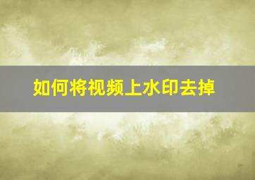 如何将视频上水印去掉