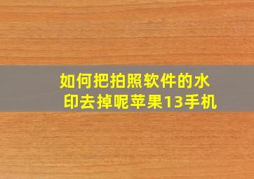 如何把拍照软件的水印去掉呢苹果13手机