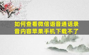 如何查看微信语音通话录音内容苹果手机下载不了