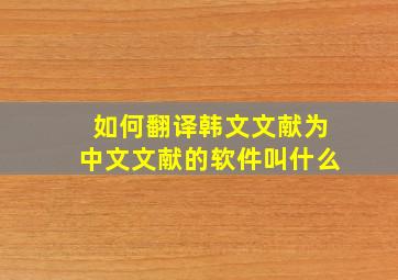 如何翻译韩文文献为中文文献的软件叫什么