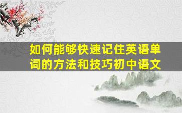 如何能够快速记住英语单词的方法和技巧初中语文