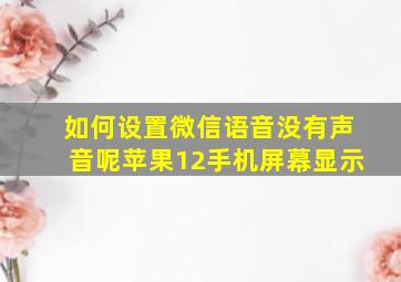 如何设置微信语音没有声音呢苹果12手机屏幕显示