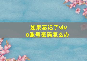 如果忘记了vivo账号密码怎么办