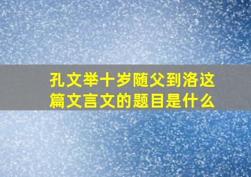 孔文举十岁随父到洛这篇文言文的题目是什么